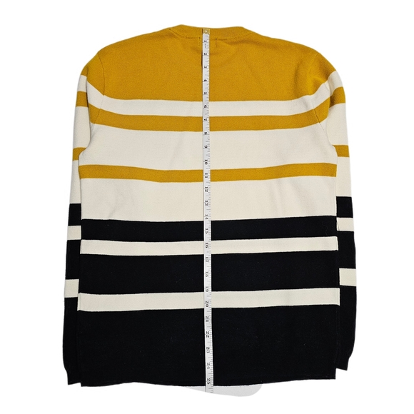H&M Mens Jumper White Mustard Black Striped Knit Long Sleeve Crewneck - Picture 11 of 13